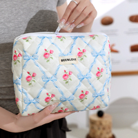 Sac de rangement de voyage matelassé rose mignon, pochette de toilette portable tendance, sac à main zippé pour cosmétiques, matelassage pour maman