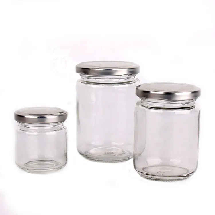 Pot de stockage d'aliments en verre, cylindre de 3oz et 7oz, pot de cornichons pour conserver la confiture de miel, pot de marmelade avec capuchon en étain