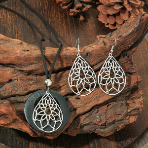 Vintage Alloy <b>Necklace</b> And Earring Set Water Drop Shape Antique Silver Plated Women's Jewelry Sets Fashion <b>Boho</b> Style - Product Image 1