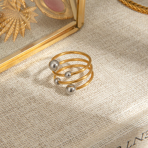 Three Layer <b>Adjustable</b> Spherical <b>Ring</b> Gold And <b>Silver</b> Color Blocking Geometric Design Unisex Jewelry Gift - Product Image 2