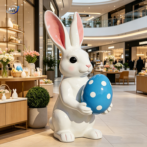 Sculpture de lapin de dessin animé, statue d'animal mignonne pour décoration extérieure en FRP, figurine de lapin, grande statue sur pied, ornement de jardin - Product Image 6