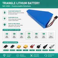 Batterie Li-ion triangulaire personnalisée 36V 48V 52V 54V 60V 20Ah 30Ah 45Ah pour vélo électrique, cellules 21700, OEM ODM