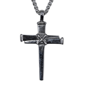 Collier pendentif croix torsadée texturée en acier inoxydable 316L pour homme, style vintage, gothique, punk, motard, audacieux, rétro - Product Image 1
