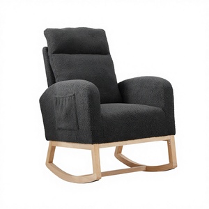 Db Modern Rocking Armchair Dark <b>Grey</b> Upholstered Solid Wood <b>Frame</b> Living Room Chair for Home Office Home Furniture - Product Image 2