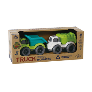Lot de 2 camions à ordures éducatifs pour les tout-petits, jouets en paille de blé à pousser et à faire rouler pour enfants - Product Image 1