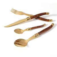 Service de table Laguiole rétro de luxe, style américain, en acier inoxydable, incrustation dorée, passe au lave-vaisselle, couteau à steak, fourchette, cuillère à soupe