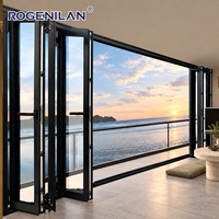 Portes pliantes extérieures ROGENILAN NFRC résistantes aux chocs, porte en verre à économie d'énergie, porte de patio en aluminium à rupture de pont thermique