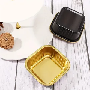 Alumínio Foil Cupcake Container 150/300ml resistente ao calor Foil Baking Cups com tampas claras e colheres Mini panela de bolo quadrado
