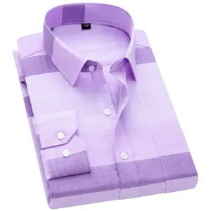 스팟 모조 린넨 긴팔 셔츠 격자 무늬 인쇄 슬림핏 셔츠 도매 중국 사이즈