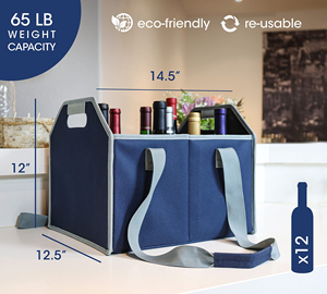 12 Bottle Wine Carrier Bag Picnic <b>Collapsible</b> Reusable with Strap Beer Glasses <b>Storage</b> Box - Product Image 6