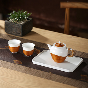 Chinese Handmade Woven Porcelain Bamboo <b>Tea</b> <b>Set</b> Heat Resistant Dehua Teapot And Cups Traditional Gift Box <b>Set</b> - Product Image 4