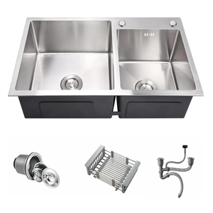 Lavello da <span class=keywords><strong>Cucina</strong></span> Rettangolare a <span class=keywords><strong>Doppio</strong></span> Scarico in Acciaio Inox Spazzolato Nano Anti-Schizzi con Rubinetto - Offerta Speciale - Product Image 1