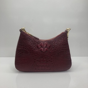 Sac à bandoulière pour femme tendance, 100% cuir de crocodile, fermeture à glissière, bandoulière simple, couleur bordeaux, toutes saisons, usage quotidien - Product Image 3