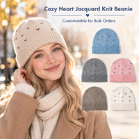 Bonnet en tricot jacquard pour femme, motif cœur, chaud et décontracté, idéal pour l'hiver