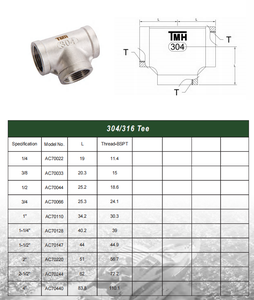 Raccord en T égal en acier inoxydable 304, filetage femelle BSPT, raccord de tuyauterie à 3 voies, résistant à la corrosion pour les conduites de yachts marins - Product Image 5