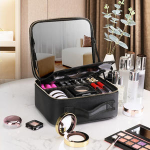 Bolsa de maquillaje Niceland, estuche cosmético con cremallera de gran capacidad y asa suave, color sólido, para almacenamiento en el hogar - Product Image 4