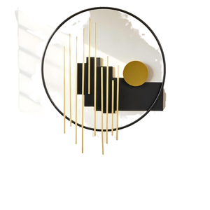Escultura de pared redonda de metal abstracta moderna, negra y dorada, geométrica, de hierro, para sala de estar, hotel, decoración de lujo para el hogar. - Product Image 1