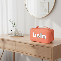 Sac de maquillage portable en PVC avec fermeture éclair, logo personnalisé, imperméable, grande capacité, réutilisable, avec poignée souple