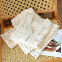Ensemble pyjama trois pièces en pur coton pour femme, motif floral, respirant, lavable à la main, avec hauts à revers en satin à manches courtes et short à taille élastique, collection Printemps