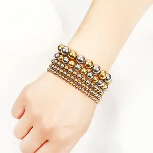 4MM 5MM 6MM 8MM 10MM Silber Gold Mischfarbe Perlen Armband Trendy Statement Große runde Perlen hand gefertigte Armband Modeschmuck