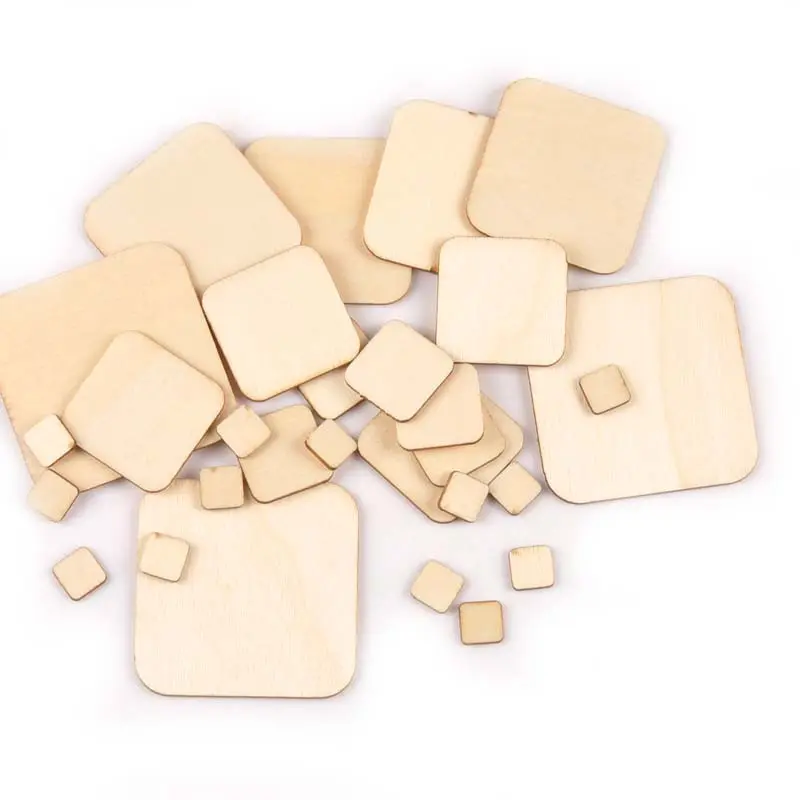 Unfinished Blank Wood Pieces DIY Decor Craft Supplies Square Round Corner Cutouts Wooden Slices for Painting Writing Carving