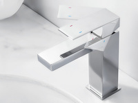 Robinet de lavabo carré contemporain en acier inoxydable, robinet de salle de bain monotrou eau chaude et froide pour lavabo