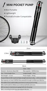 Aluminium Air Pump 160psi Gauge Cycling Portable Hand Bicycle Pump With Pressure Gauge Bike Pump