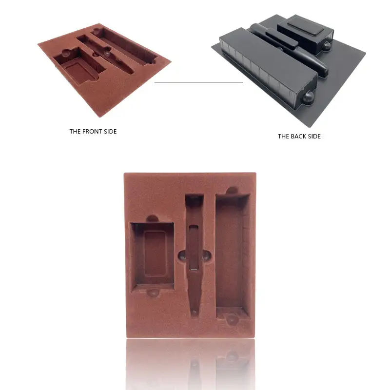 Aangepaste Vacuümgevormde Fluwelen Plastic Cosmetische Blisterinsert Recyclebare Cosmetische Verpakkingsbak Met Embossing Handling