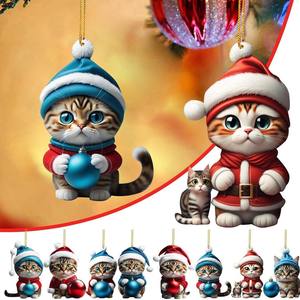 JIUTONG Direktvertrieb Umweltfreundliche Niedliche Katzen-Weihnachtsbaumdekoration Anhänger Kreative Cartoon-Acryl-Flachornamente für Zuhause - Product Image 3