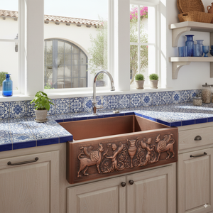 El işi Artisan bakır tek kase çiftlik mutfak lavabo kabartmalı kabartma ve bir delik ile özelleştirilmiş önlük ön - Product Image 6