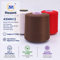 Fil à tricoter doux anti-boulochage en lin fin coréen 45NM/2, mélange 5% laine mérinos, pour pulls, échantillons gratuits