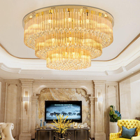 Lustre moderne de luxe rond en cristal, doré, à montage encastré, quatre niveaux, en cristal K9, pour hôtel, villa, salon