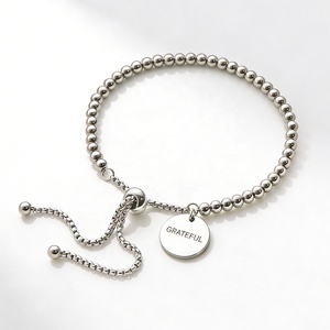 Pulsera <span class=keywords><strong>de</strong></span> Cadena Deslizante Ajustable con Mensaje Inspirador Grabado en Tono Dorado con Cuentas para Mujer, Uso Diario - Product Image 3