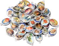 50 pièces de médailles ovales en émail double face, Notre-Dame, centre de chapelet, croix, Jésus, Vierge Marie, catholique, 12x20 mm