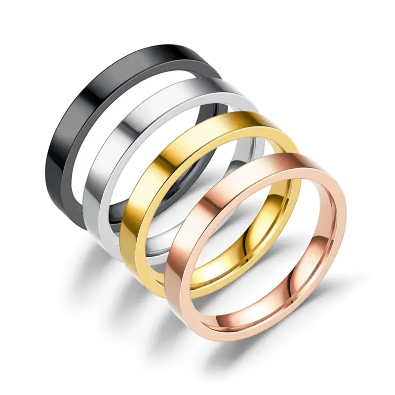 Hot Sales Simples Anéis Banhado A Ouro Elegante Moda Em Aço Inoxidável Bandas De Casamento Anéis Redondos Para As Mulheres