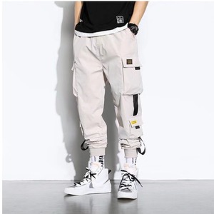 Men's Casual Hop Joggers Cargo <strong>Pants</strong> Mid Breathable Quick Dry 100% Polyester Fitness Style Straight Fabric Trousers Ribbons - Product Image 2