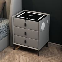 Table de chevet intelligente en chêne de luxe lumière LED haut-parleur Bluetooth Design moderne compartiment de sécurité caché pour appartement hôpital école