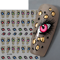 Autocollants 5D en relief pour ongles, motif œil maléfique rétro, yeux colorés, flocons de feuille d'or léopard, autocollants adhésifs pour manucure, fournitures pour ongles