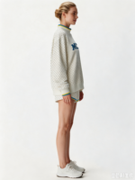 Sweat-shirt à col montant à pois pour femmes, plusieurs couleurs, longueur allongée, logo brodé personnalisé