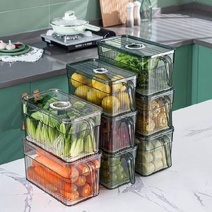 Boîtes de rangement en plastique transparent sans BPA à 2 couches Empilables Organisateur de réfrigérateur Couvercle avec minuterie de fraîcheur amovible Poignée avant Drain 6-<span class=keywords><strong>10L</strong></span> - Product Image 2