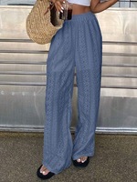Groothandel dames witte broderie broek met oogjes, hoge taille, wijde pijpen, uitgeholde zomerse casual boho strandbroek, bulk