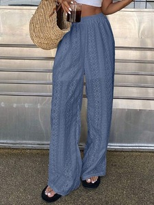 Pantalones <span class=keywords><strong>de</strong></span> mujer al por mayor, blancos con bordado inglés, <span class=keywords><strong>de</strong></span> cintura alta, <span class=keywords><strong>de</strong></span> pierna ancha, calados, informales <span class=keywords><strong>de</strong></span> verano, estilo bohemio para <span class=keywords><strong>playa</strong></span>, <span class=keywords><strong>a</strong></span> granel - Product Image 5