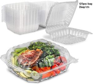 Boîte à gâteau jetable pour salade de fruits coupés PET de 8 pouces, emballage à emporter carré transparent à charnière, récipient alimentaire en plastique PET inviolable - Product Image 2