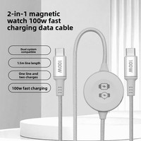 Câble USB-C vers USB-C de 1,5 mètre, 100 W, en alliage de zinc, charge rapide, chargeur sans fil magnétique 2 en 1 pour montre connectée