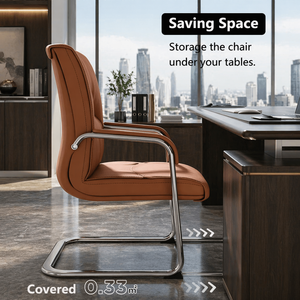 Vantervi Short Back <strong>Brown</strong> Soft Leather Ergonomic Executive Visitor <strong>Office</strong> Conference <strong>Chair</strong> for Meeting Room - Product Image 2