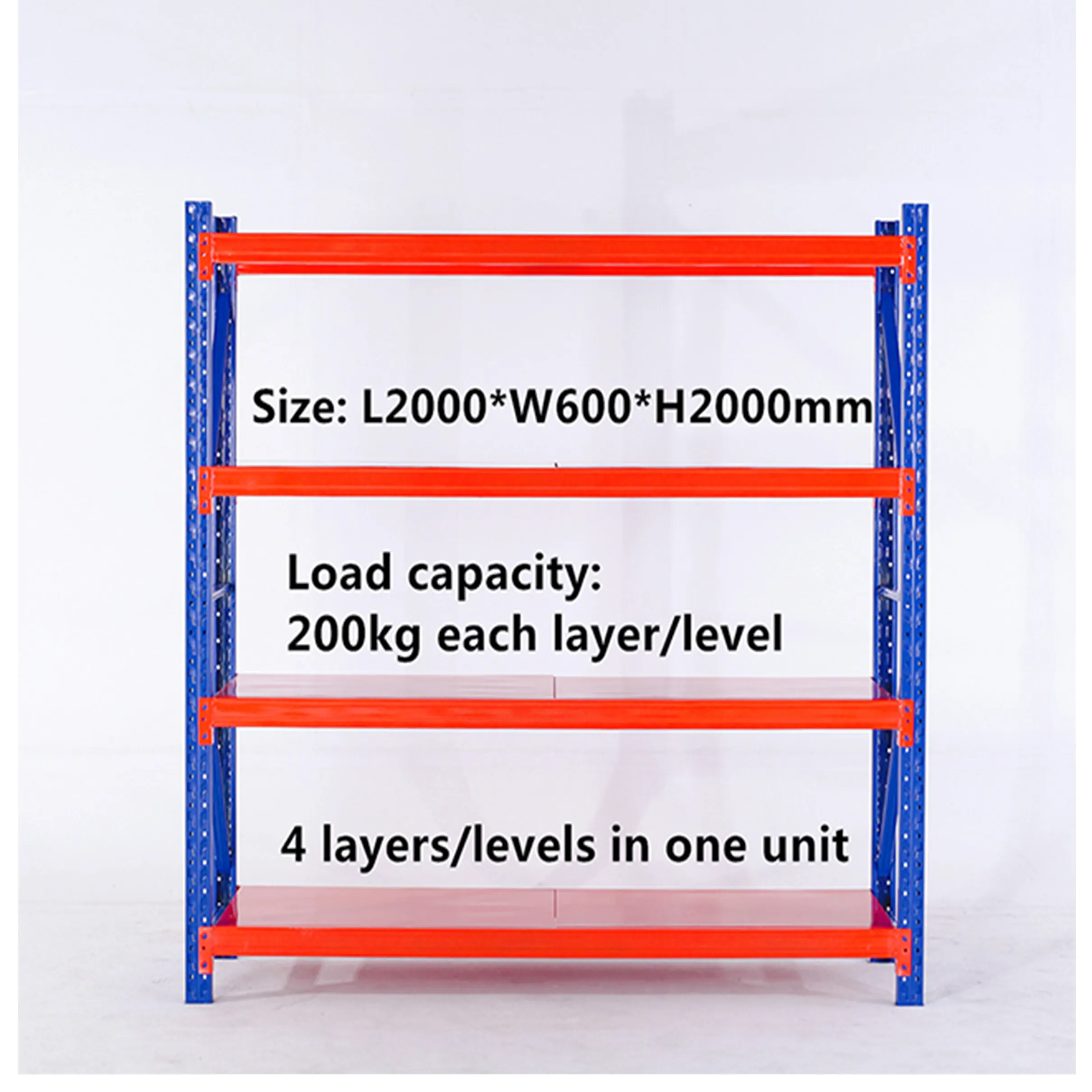 Magazijn Opslag Rekken 4 Laag 200Kg Fabriek Lange Overspanning Industriële Metalen Opslag Planken Magazijn Racking