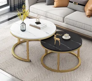 Hot Sale Einfache Luxus Wohnzimmer Möbel Design Dekoration Glas Marmor Textur Top Office Nest Runde Couch tisch