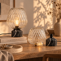 Lampe de table en verre sculptural avec base en marbre noir, interrupteur rotatif, ampoule E27 pour chambre à coucher, salon, table d'appoint, décoration