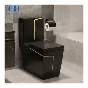 Ustensiles sanitaires modernes Salle de bains carrée Commode en céramique Blanc Noir Couleur Cuvette de toilette One Piece Wc Water Closet Toilette