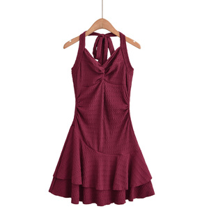 Vestido Mini Morado Estilo Boho con Volantes, Cintura Imperio, Transpirable, Cuello en V, Sin Mangas, Ajustado, Elegante, Informal, para Verano - Product Image 5